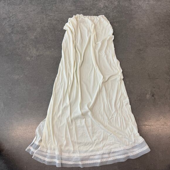 Vintage 90's Y2K White Satin Slip Skirt Slit Lace Sheer Medium Prairie Boho - Picture 1 of 5